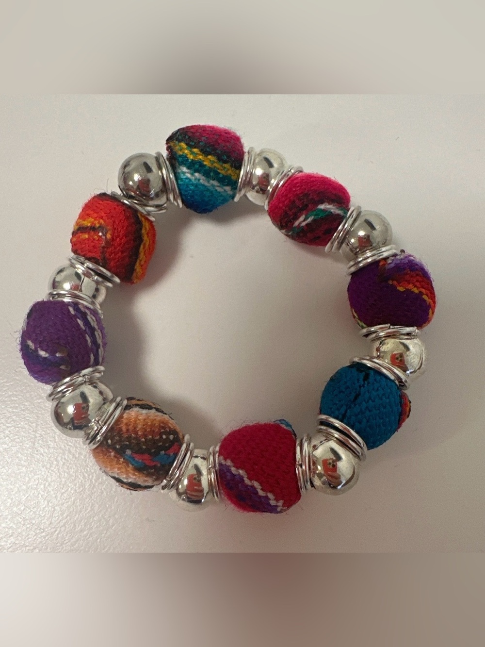 Colorful Peruvian textile Bead Stretch Bracelet - Multicolor